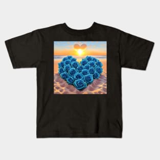 Hearts Of Love With Blue Roses At Sunset 5 Kids T-Shirt